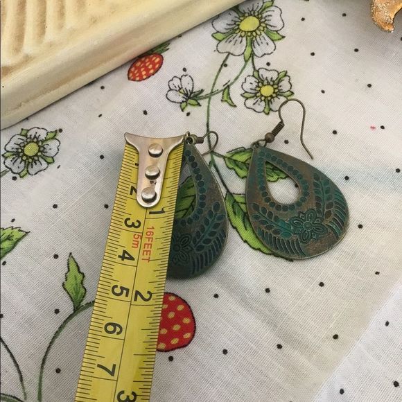 NWT Pierced Wire Fashion Earrings Dangle Bohemian Tear Drop Patina Metal - Picture 9 of 12